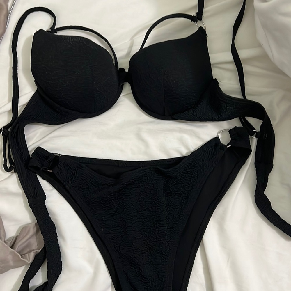 Unique black bikini with silver accents